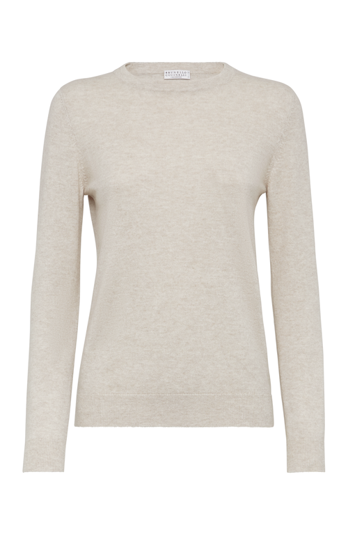 Brunello Cucinelli Round-collar And Long-sleeved Sweater In Oyster