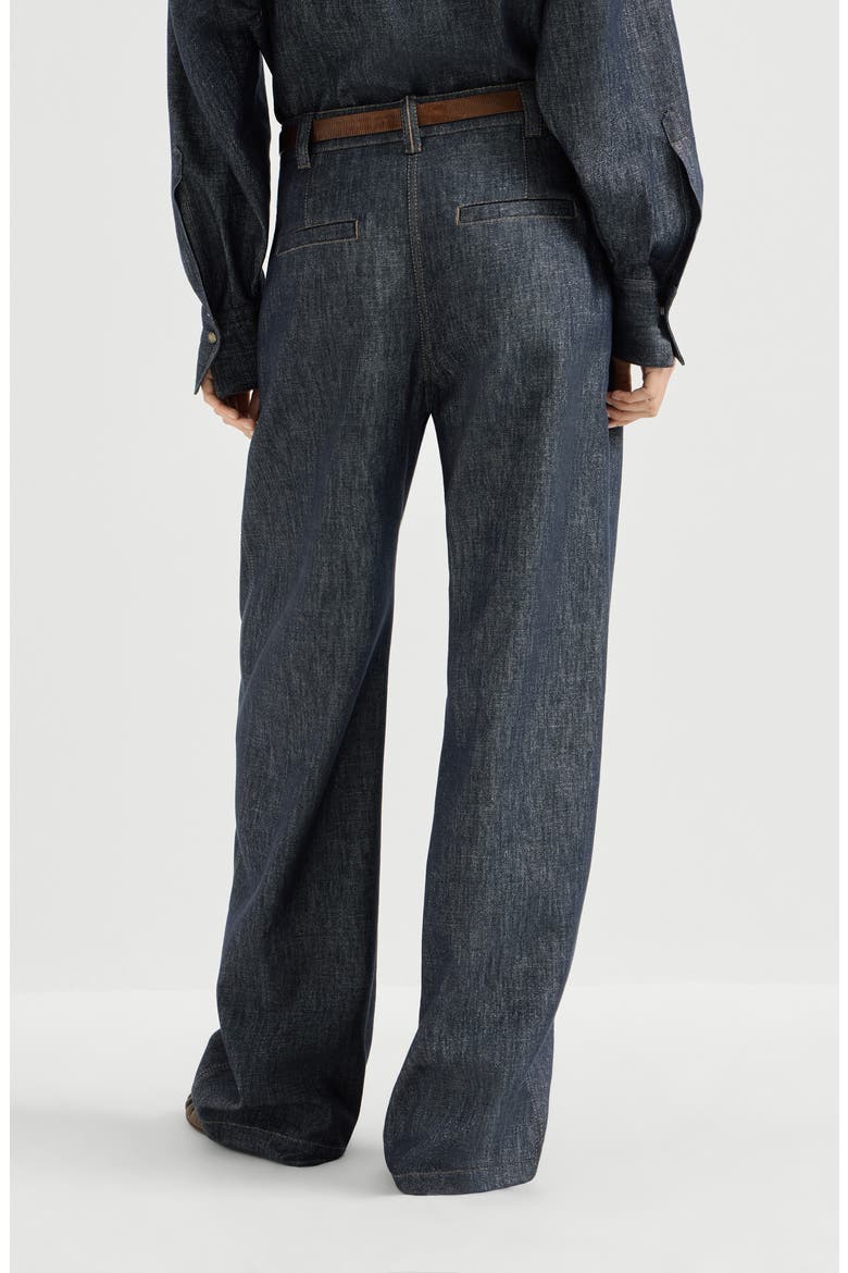 Sparkling no-fade denim loose curved trousers with monili, Alternate, color, Denim