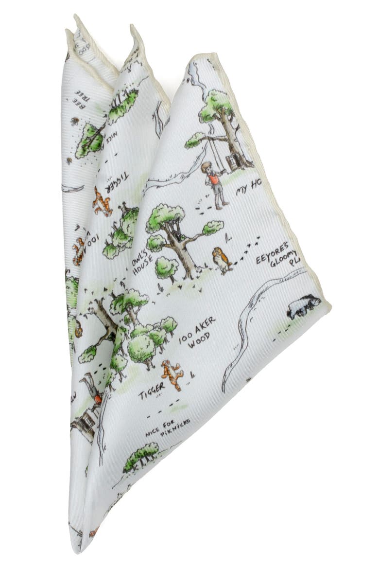 Winnie the Pooh Map Silk Pocket Square, Main, color, WHITE