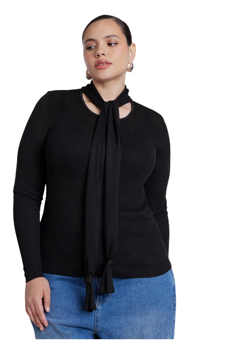 Fitted Sweater With Neck Tie, Main, color, BLACK ONYX