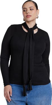 ELOQUII Fitted Sweater With Neck Tie
