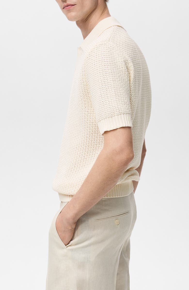 MANGO Openwork Cotton Blend Polo Sweater, Alternate, color,