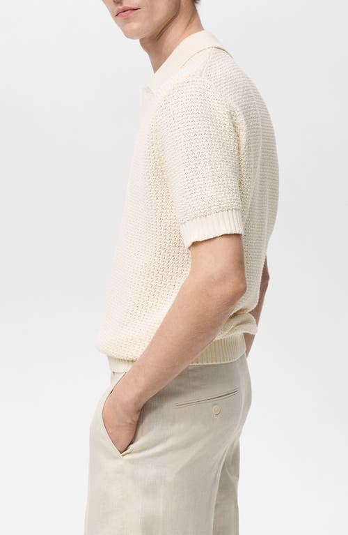 Mango Openwork Cotton Blend Polo Sweater In Neutral