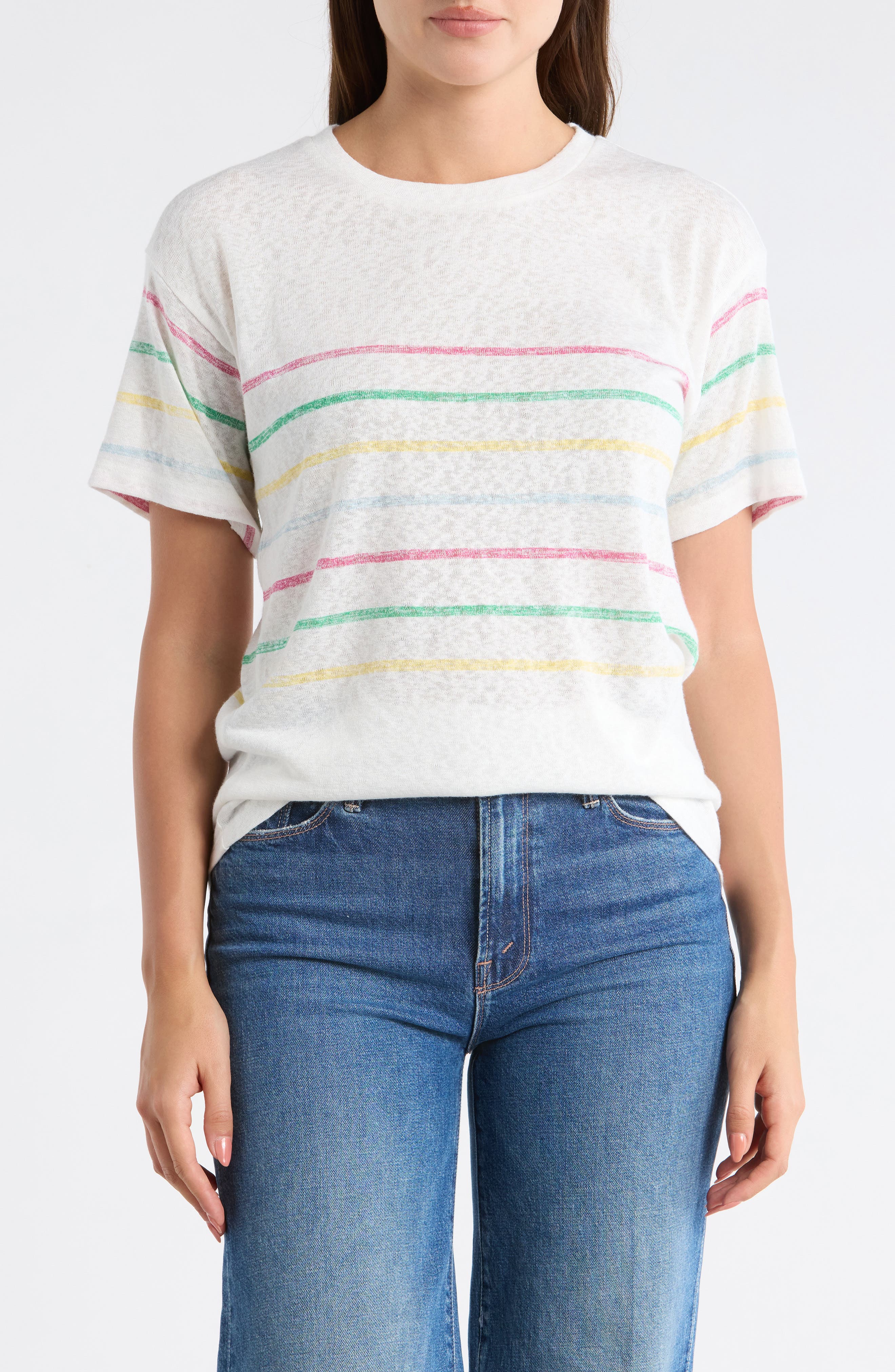 Bobeau Stripe Crewneck Slubbed T-Shirt