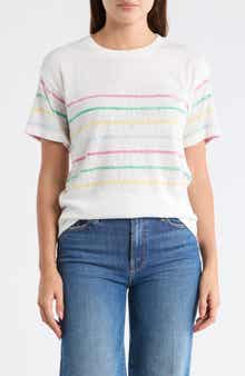 Bobeau Stripe Crewneck Slubbed T-Shirt