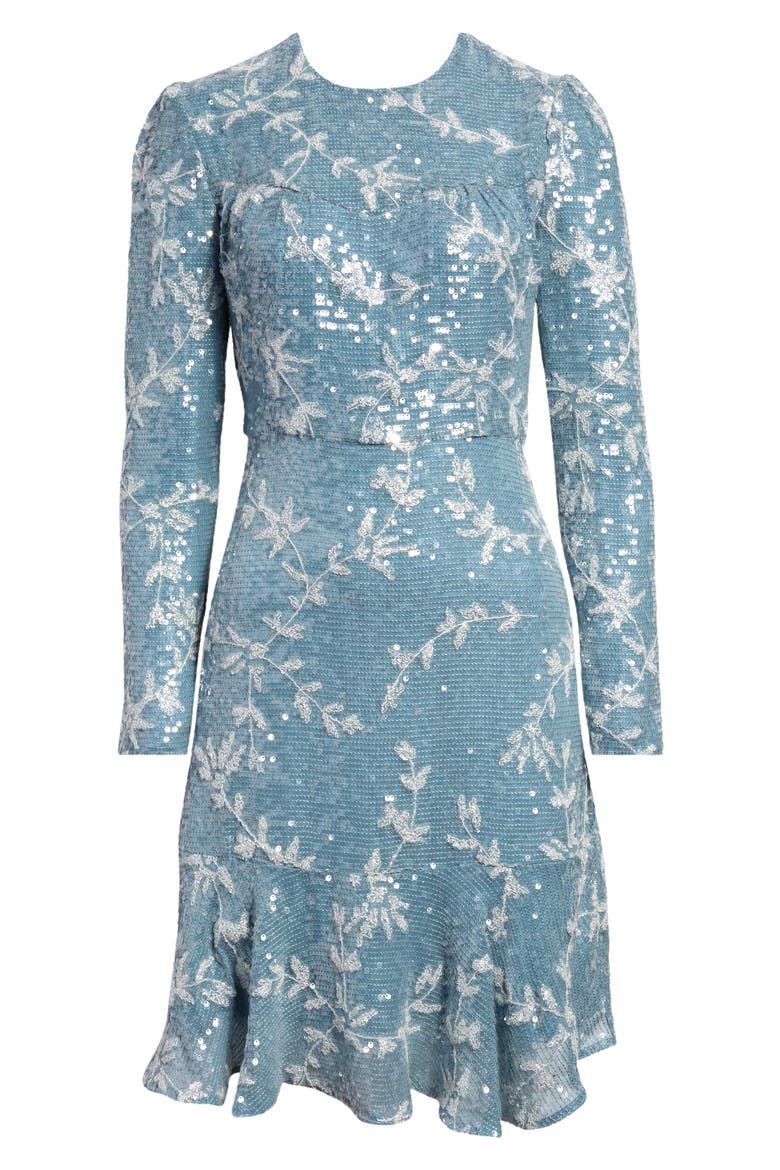 Bette Sequin Vine Long Sleeve Dress, Alternate, color, BLUE/ SILVER