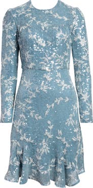 Erdem Bette Sequin Vine Long Sleeve Dress