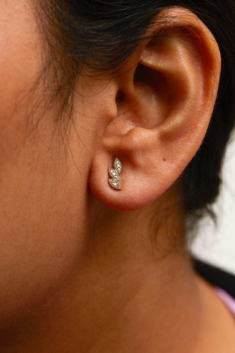 10K Yellow Gold 1/10 Cttw Diamond Triple Leaf Stud Earring, Alternate, color, Yellow