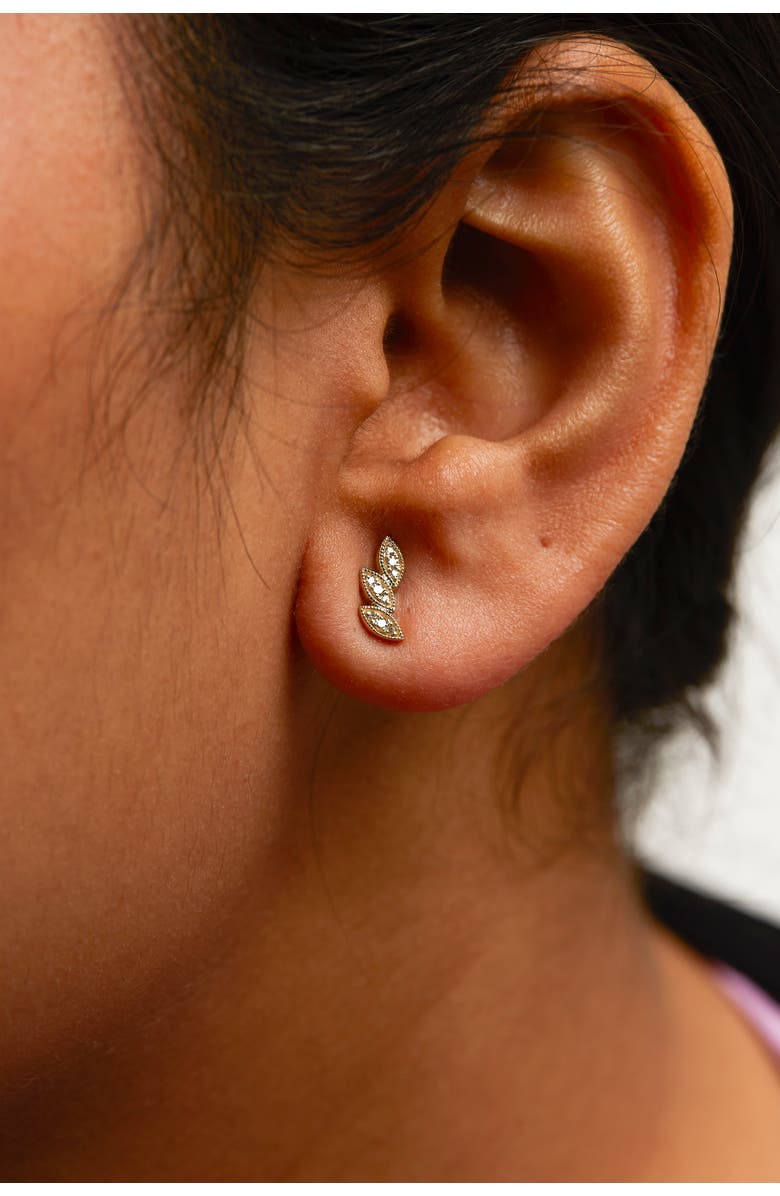 Haus of Brilliance 10K Yellow Gold 1/10 Cttw Diamond Triple Leaf Stud Earring, Alternate, color, Yellow