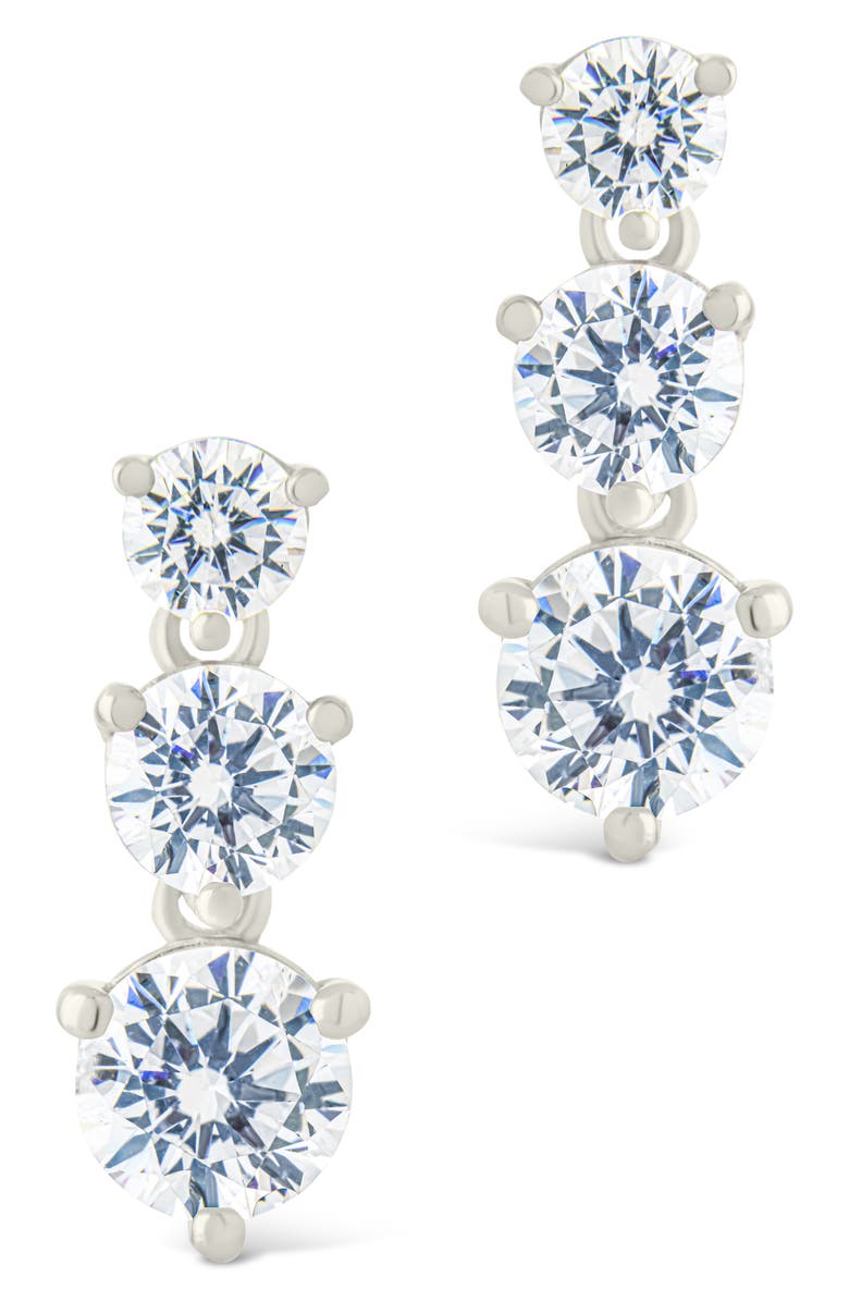Sterling Forever Brilliant Cubic Zirconia Drop Earrings, Alternate, color, Silver