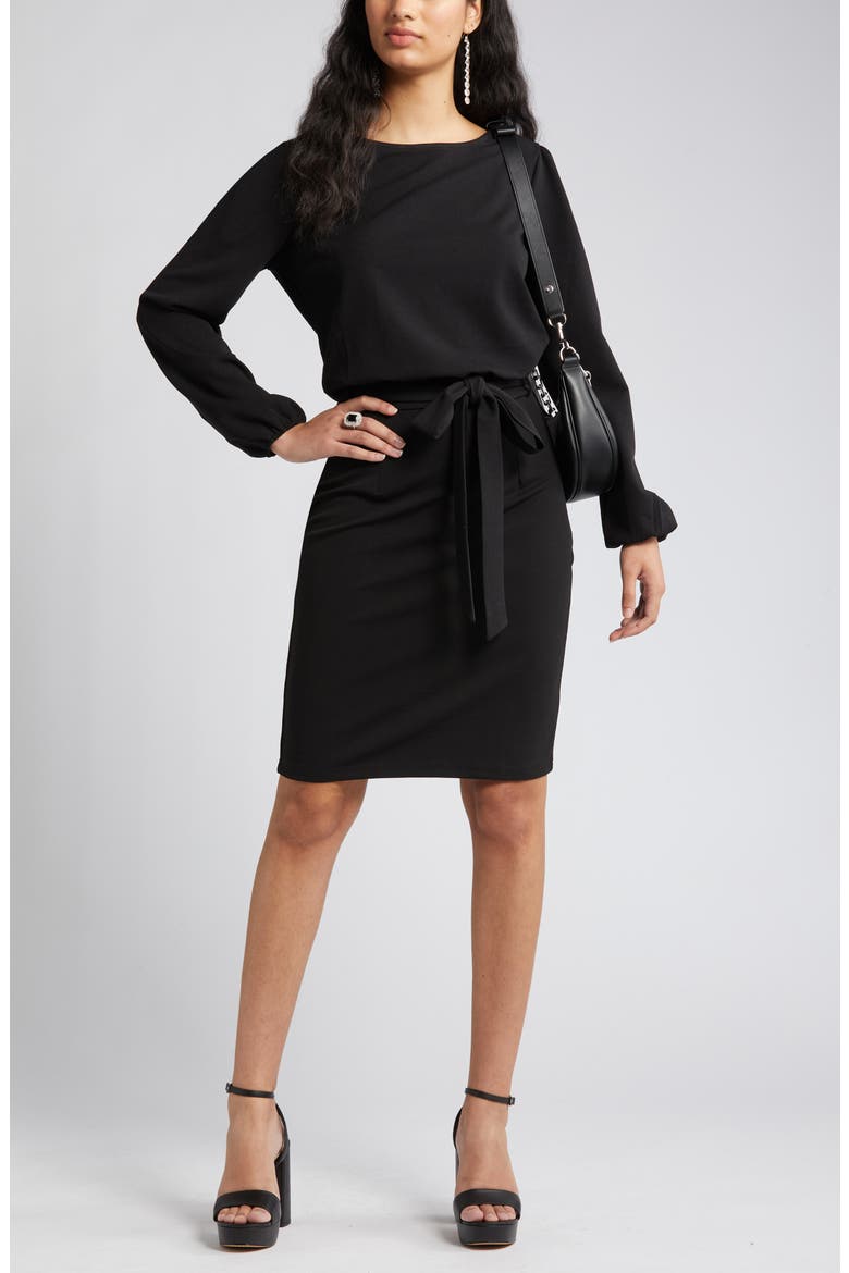 Kate Long Sleeve Knit Dress, Main, color, BLACK