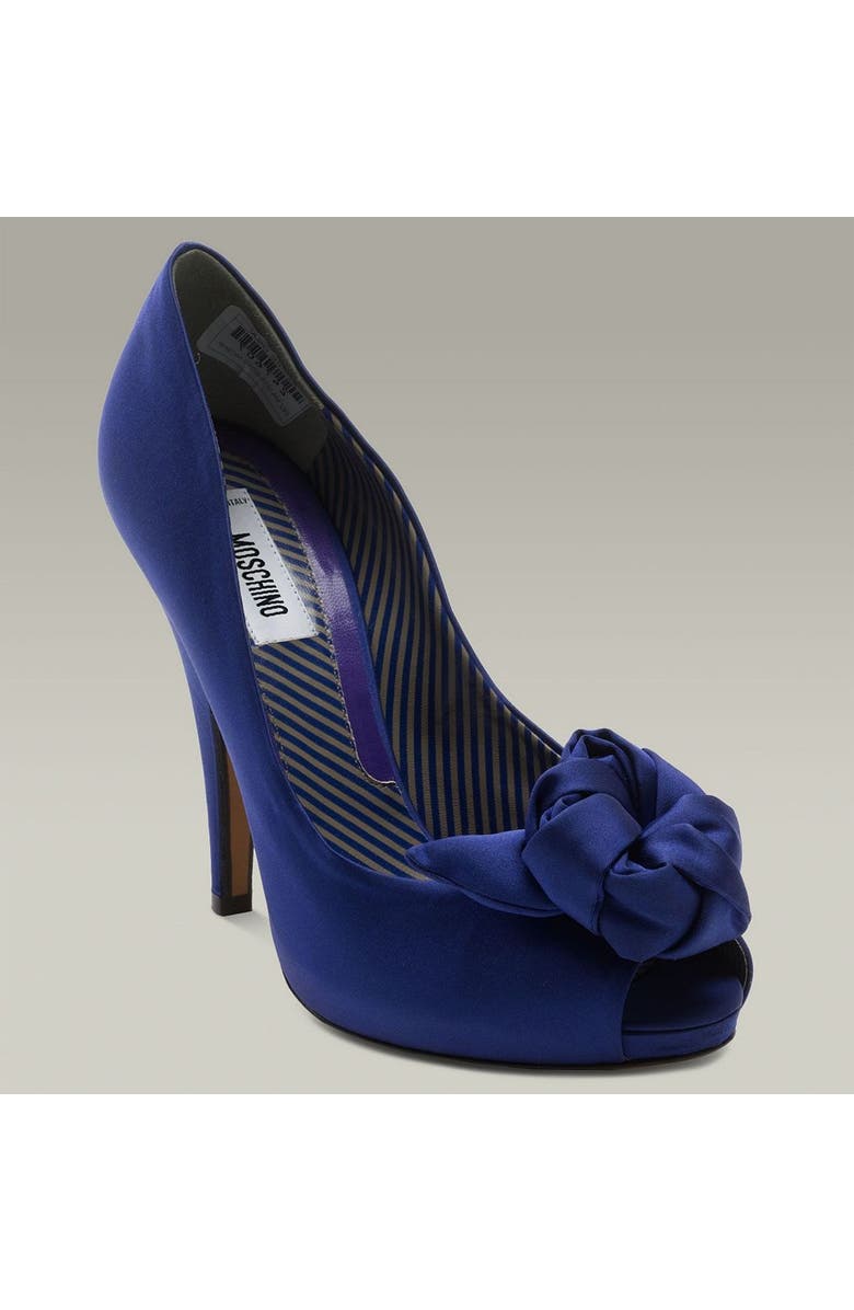 Moschino Satin Peep Toe Pump with Rosette, Main, color,