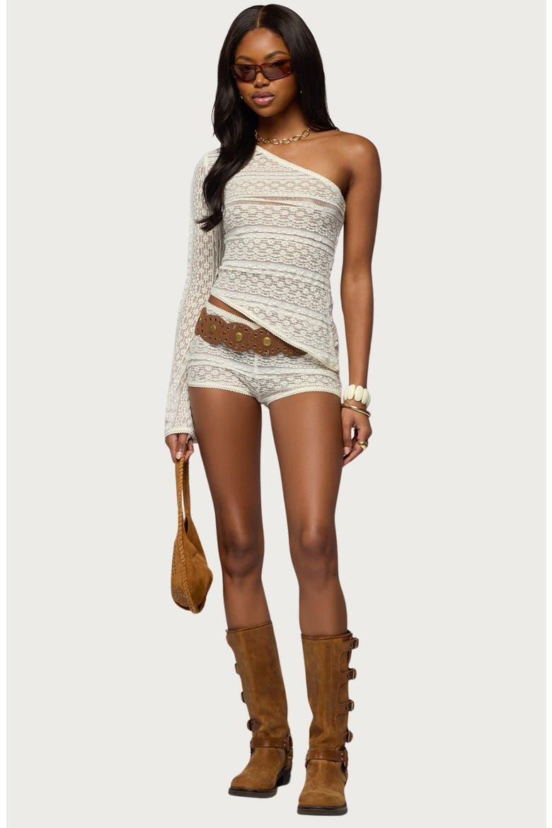 Yalena One Shoulder Sheer Lace Top, Alternate, color, CREAM