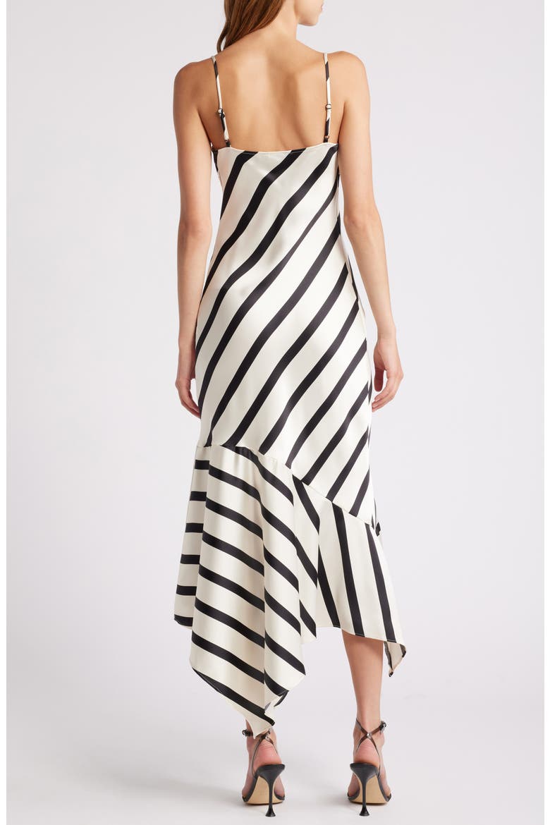 Lucille Stripe Asymmetric Hem Satin Midi Dress, Alternate, color, CREAM