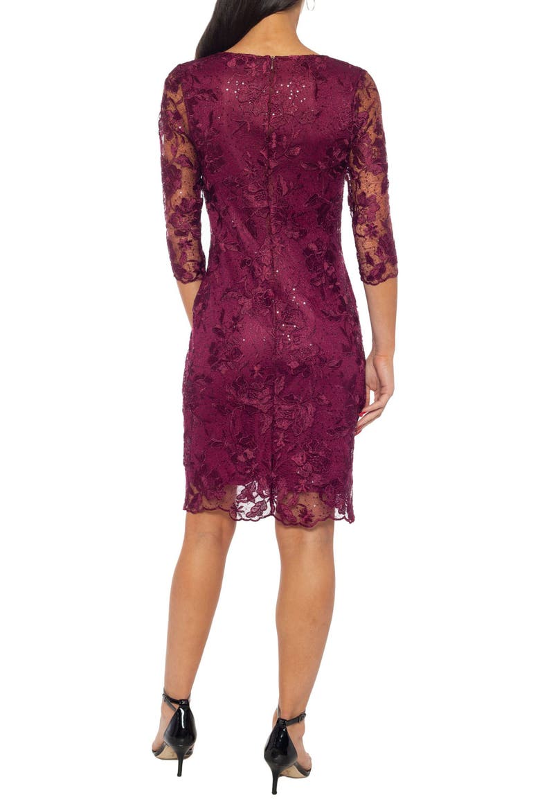 Three-Quarter Sleeve Embroidered Lace Cocktail Dress, Alternate, color, WINE