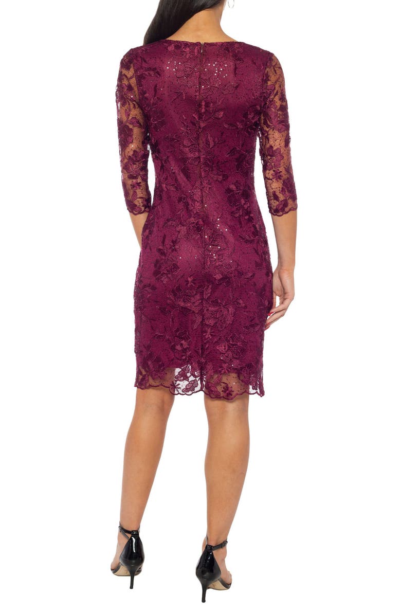Marina Three-Quarter Sleeve Embroidered Lace Cocktail Dress, Alternate, color, Wine
