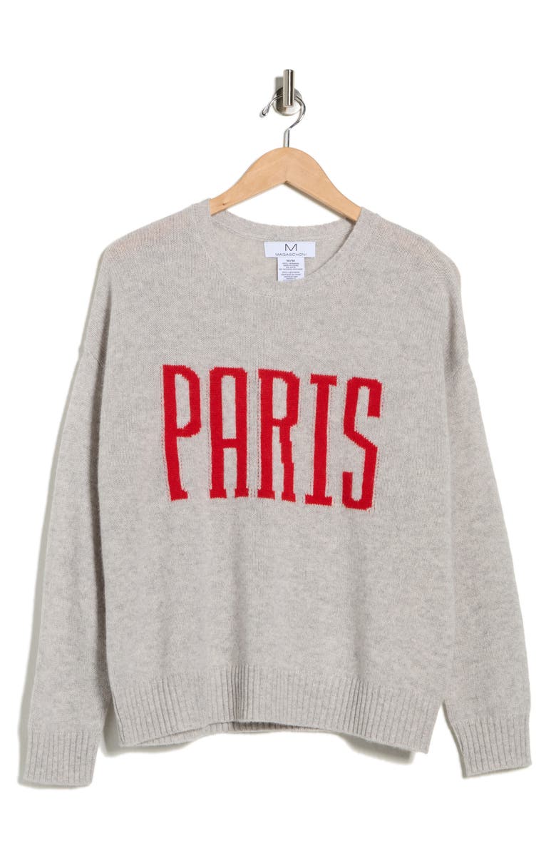 Magaschoni Paris Cashmere Sweater, Alternate, color, Grey Tint Heather/Red