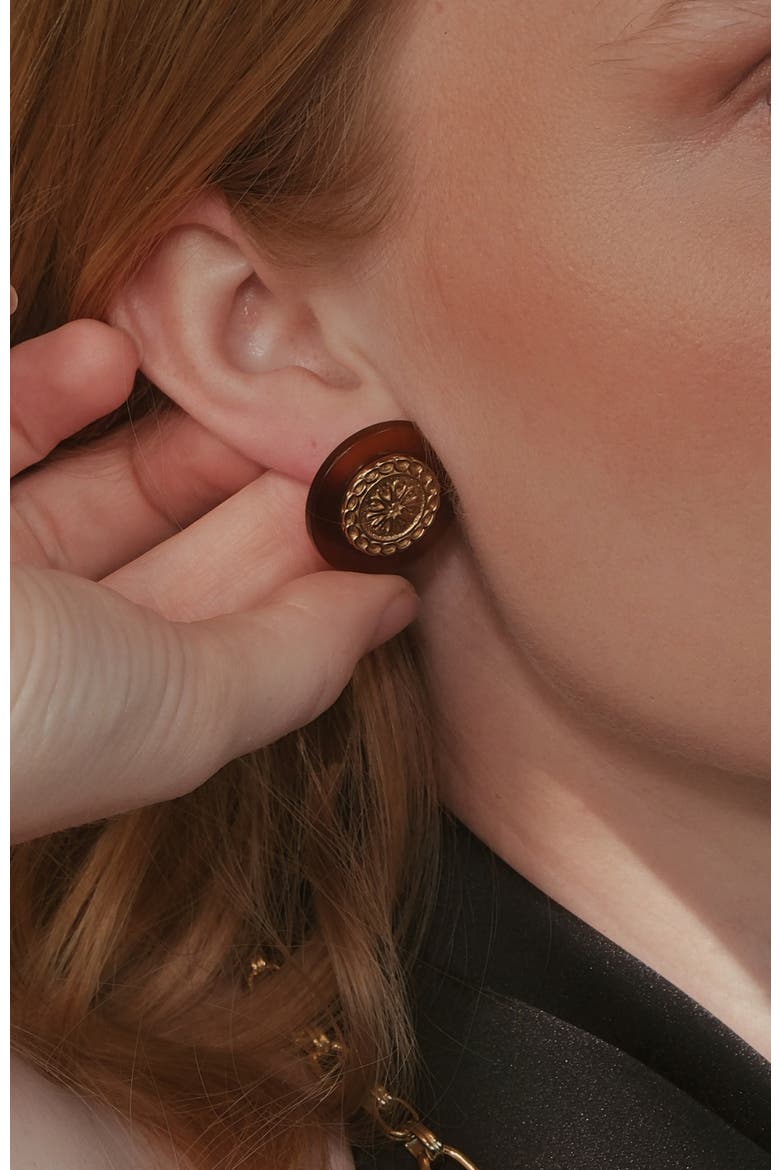 Retro Coin Earrings, Alternate, color, Gold & Red