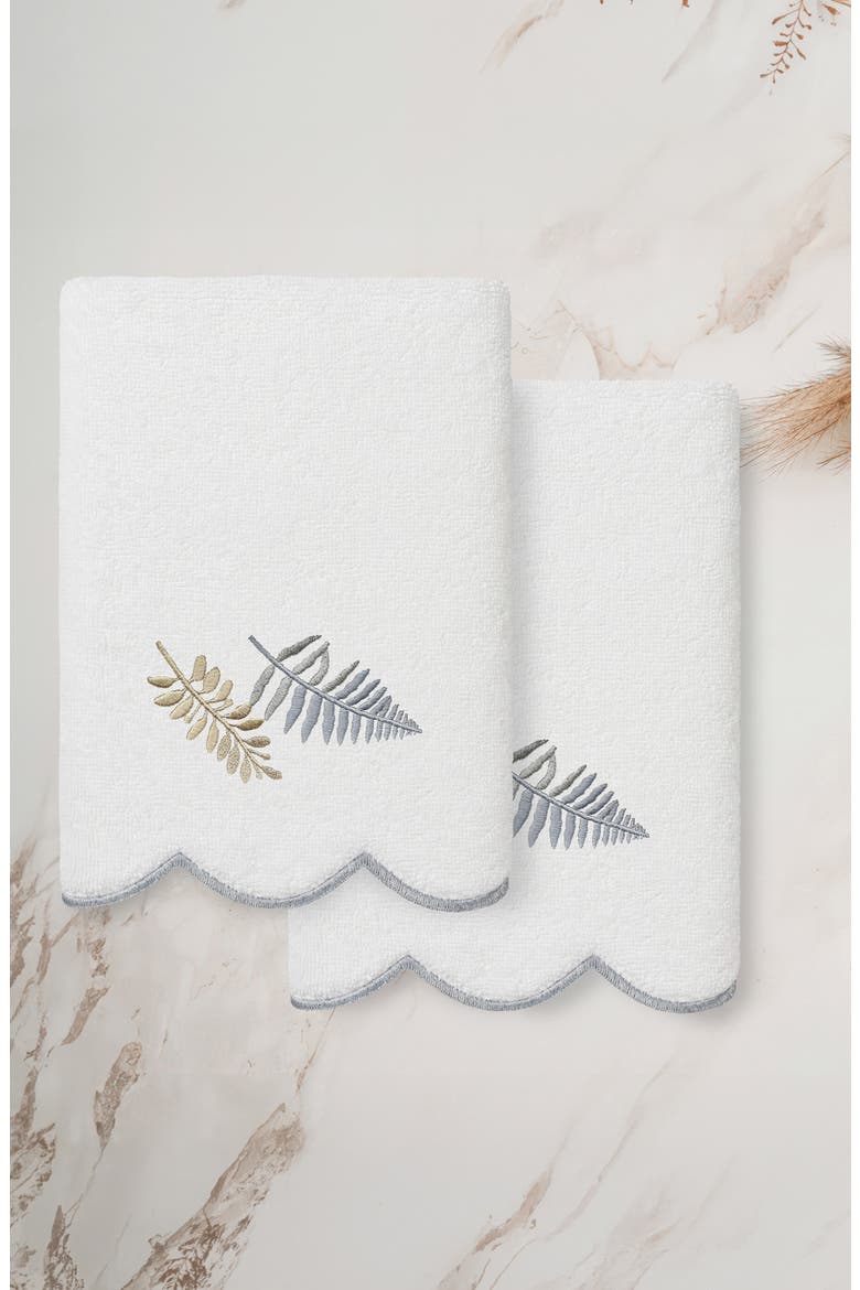 2-Piece Fern Toss Turkish Cotton Hand Towel Set, Alternate, color, WHITE/ GRAY