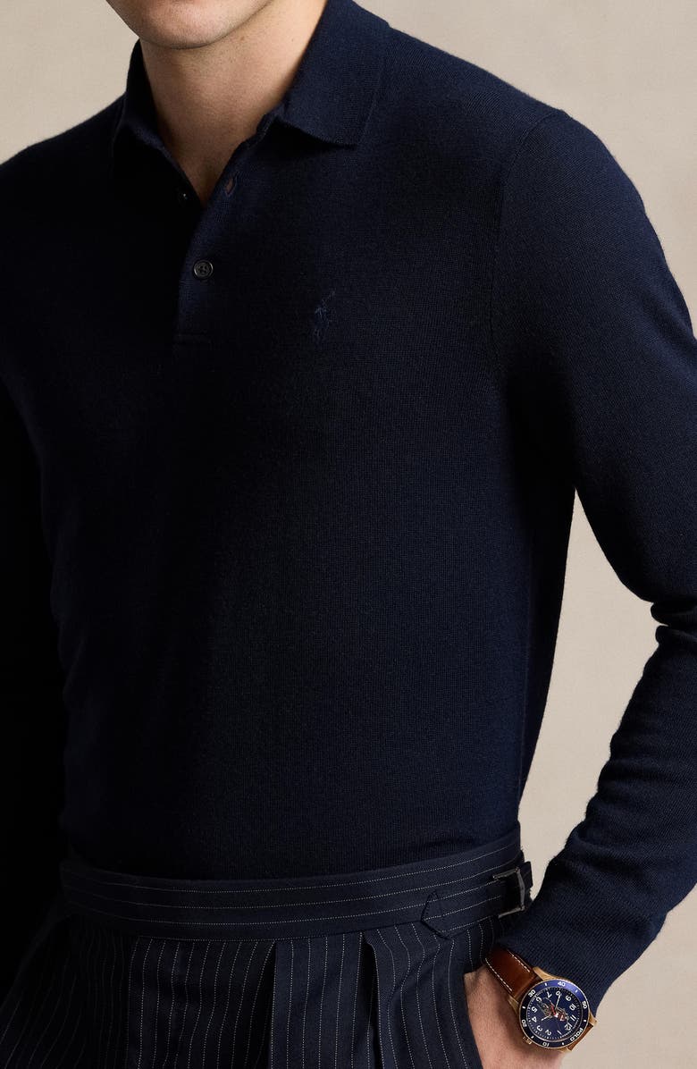 Polo Ralph Lauren Long Sleeve Wool Polo Sweater, Alternate, color, Hunter Navy