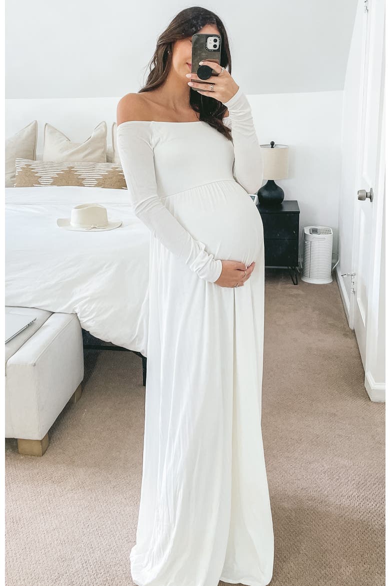 Ivory Solid Off Shoulder Maxi Dress, Alternate, color, Ivory