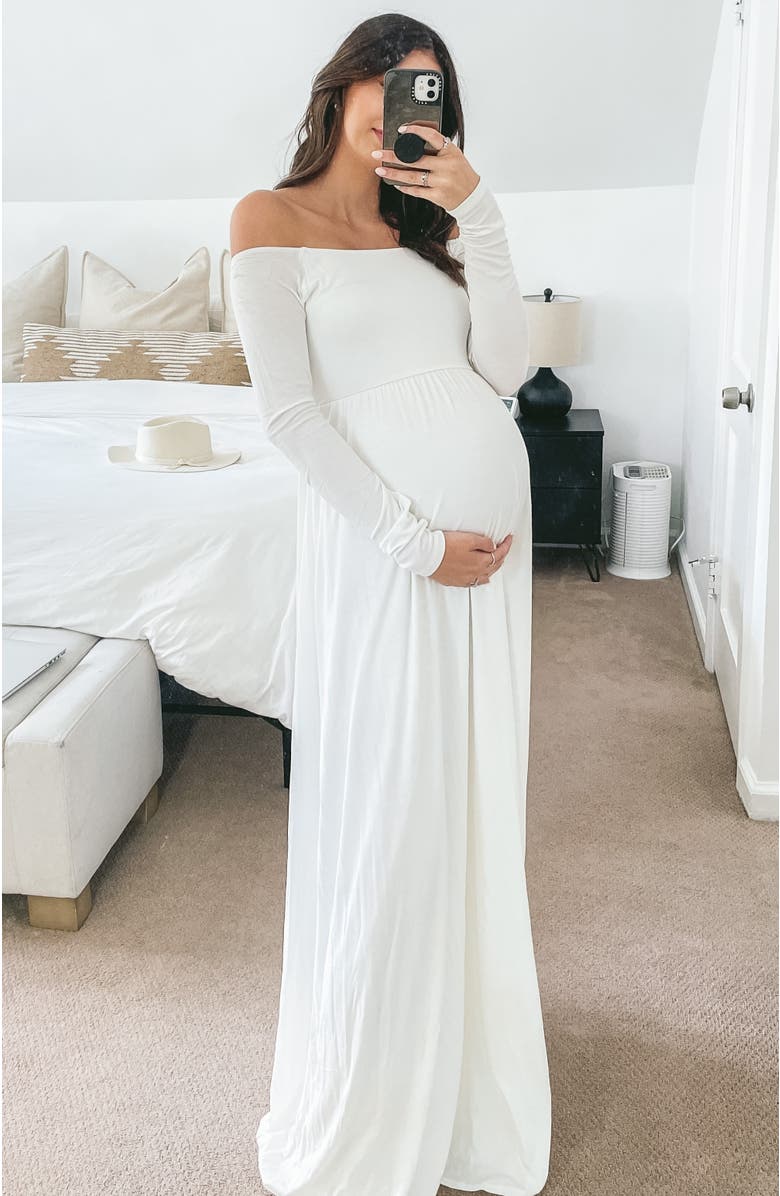 PinkBlush Ivory Solid Off Shoulder Maxi Dress, Alternate, color,