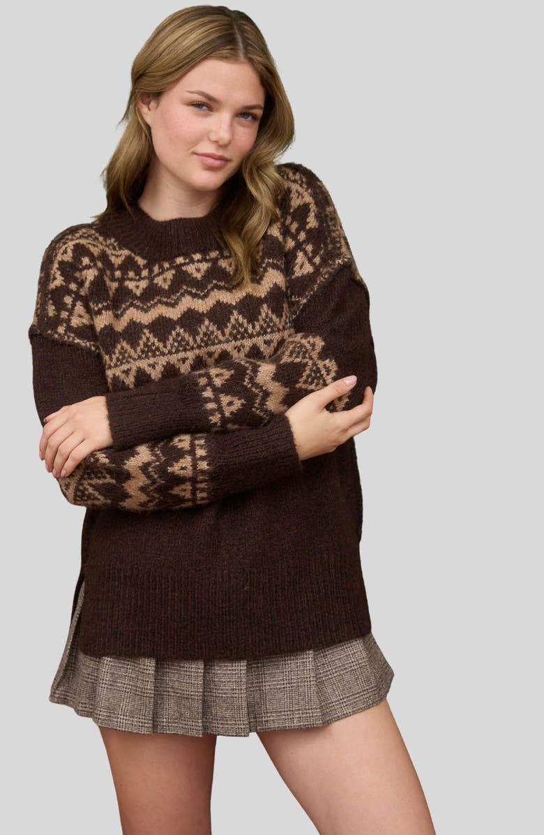 Blu Pepper Fair Isle Crewneck Sweater, Alternate, color, Dark Brown