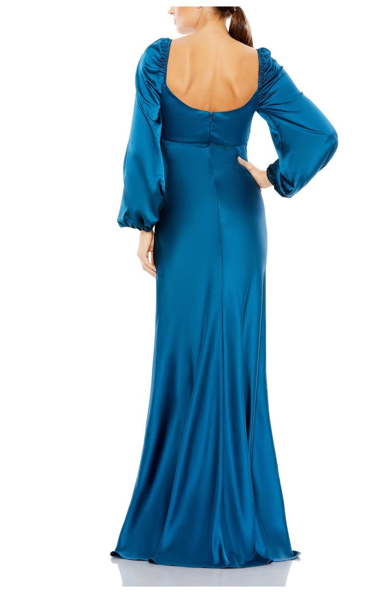Mac Duggal Sweetheart Neckline Long Puff Sleeve Gown, Alternate, color, Ocean Blue