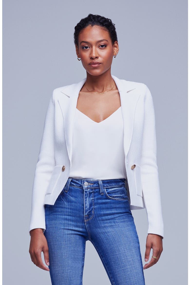 Sofia Cotton Blend Cardigan Blazer, Alternate, color, WHITE