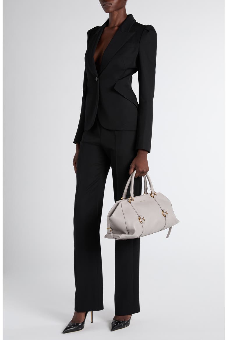 Puff Shoulder Wool Grain de Poudre Blazer, Alternate, color, BLACK