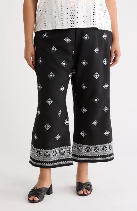 Embroidered Border Crop Pants (Plus)