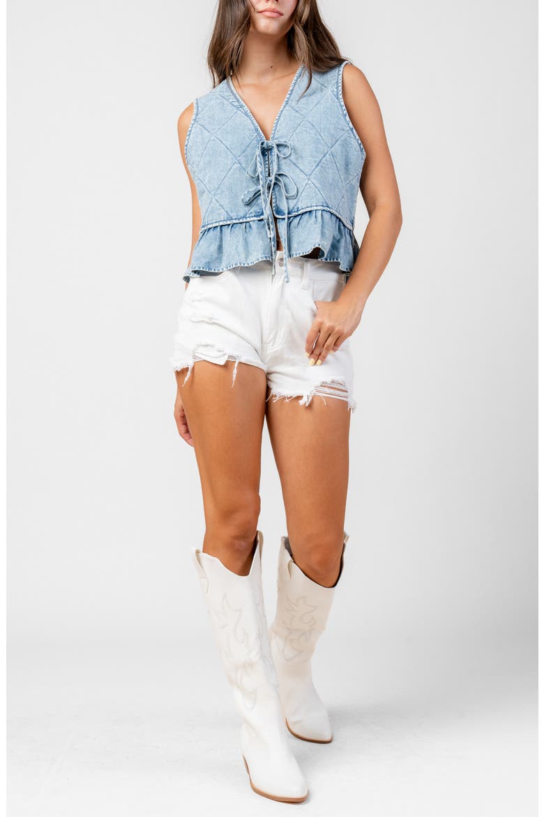 Tie Front Quilted Denim Vest, Main, color, INDIGO
