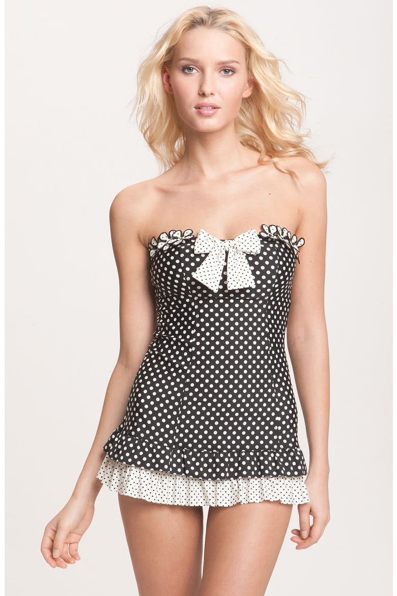 'Pinwheel' Skirted One Piece Swimsuit, Main, color, NAUGHTY/NICE