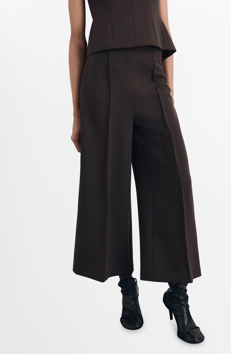 MANGO Pleat Front Culottes, Main, color, Brown