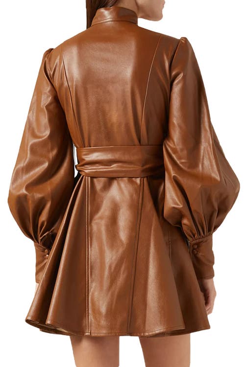No Pise La Grama Hola Puff-sleeve Mini Dress In Camel Caramel In Burgundy