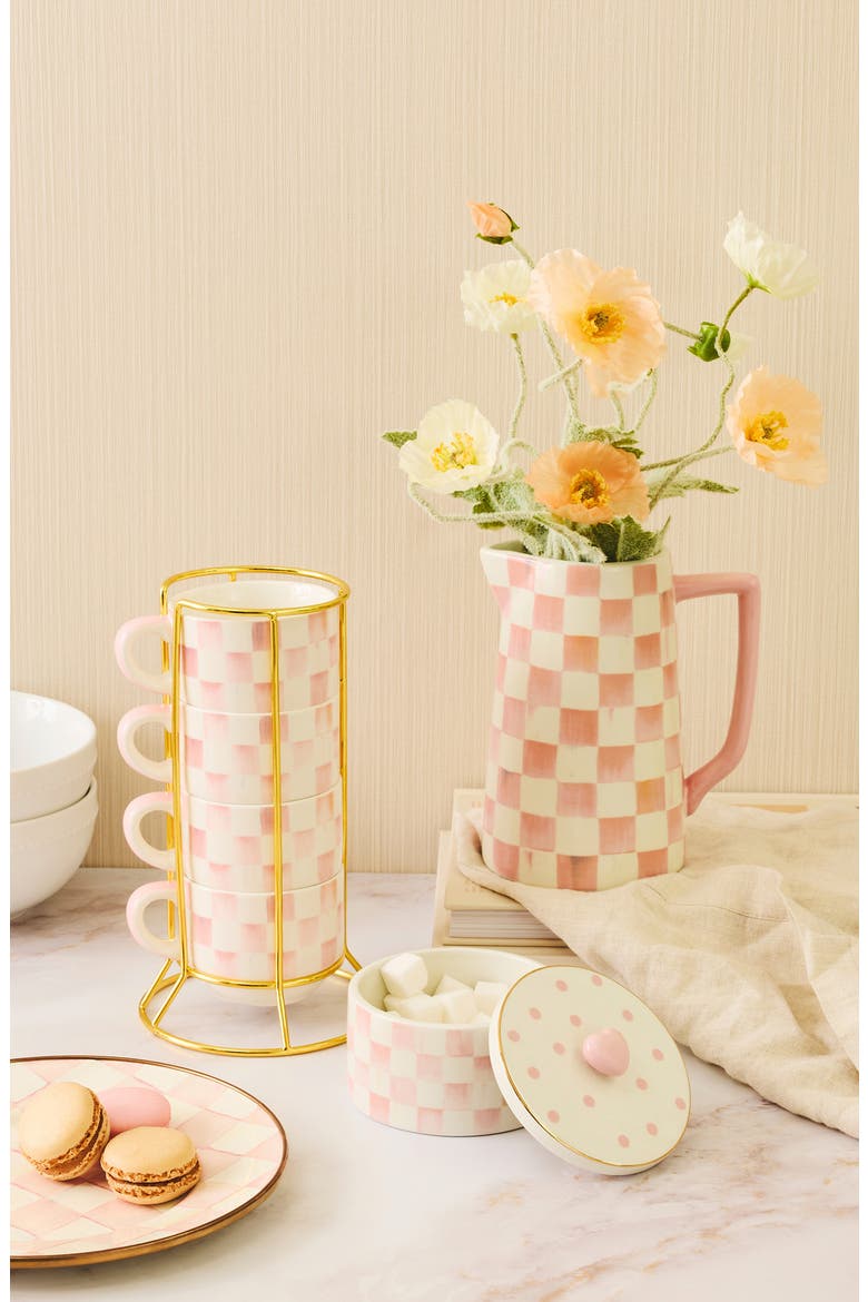 Rosy Check Farmhouse Pitcher, Alternate, color, PINK
