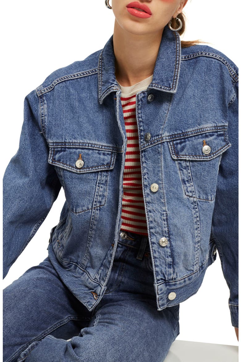 Boxy Crop Denim Jacket, Main, color, MID DENIM