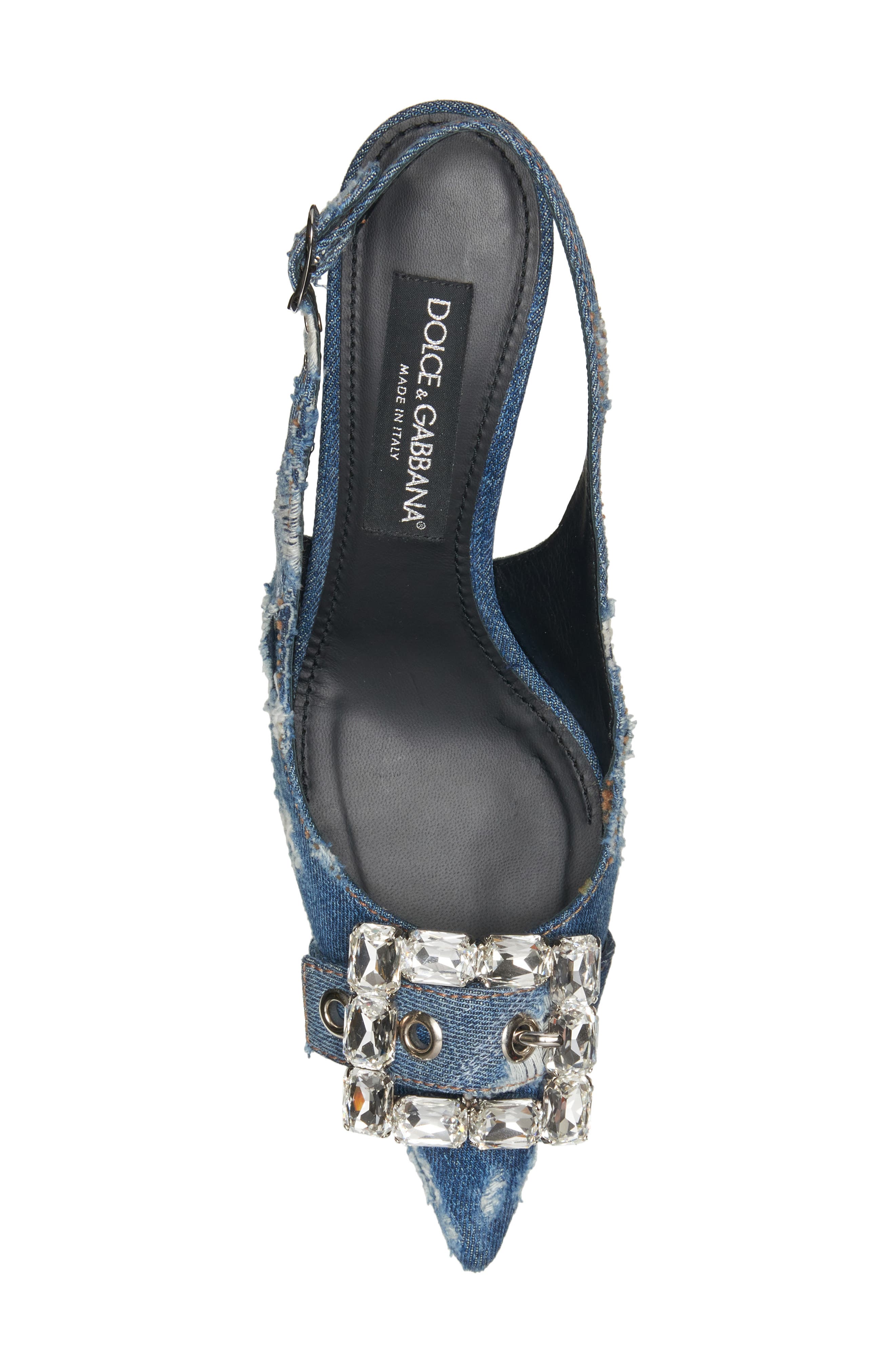 Dolce&Gabbana Devotion Crystal Buckle Slingback Pump, Alternate, color, Cobalto Scuro