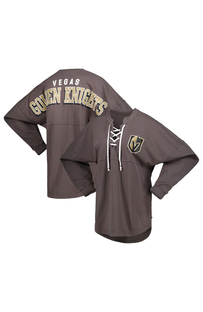FANATICS Women's Fanatics Branded Charcoal Vegas Golden Knights Spirit Lace-Up V-Neck Long Sleeve Jersey T-Shirt, Main, color, Charcoal