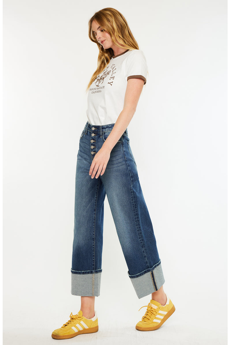 Collie Ultra High Rise Cropped Wide Leg Jeans, Alternate, color, Dark Wash