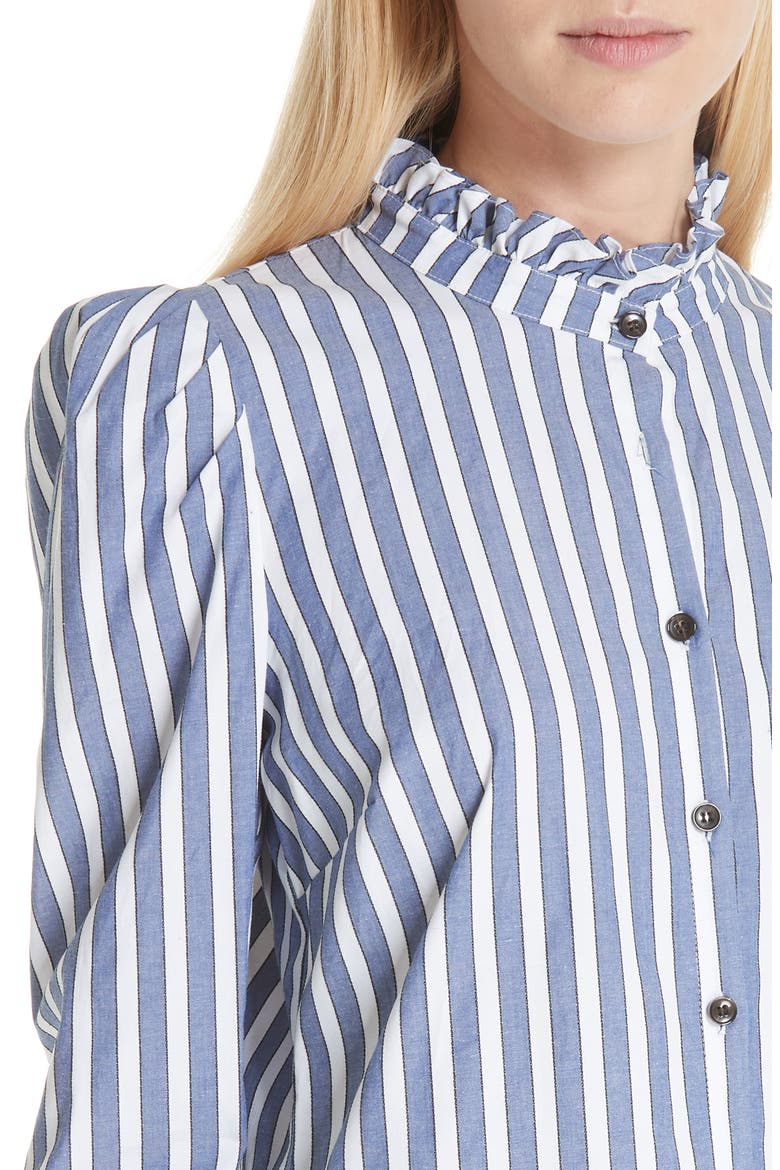 Holli Puff Shoulder Blouse, Alternate, color, BLUE/ WHITE