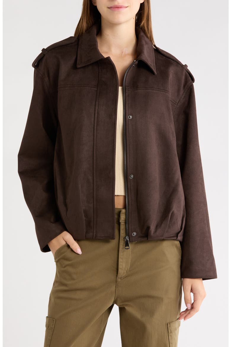 Faux Suede Cropped Jacket, Alternate, color, ESPRESSO