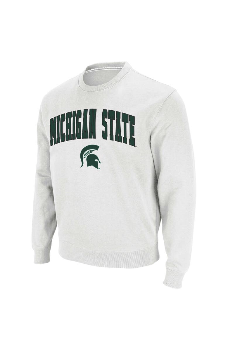 COLOSSEUM Men's Colosseum White Michigan State Spartans Arch & Logo Crew Neck Sweatshirt, Alternate, color, White