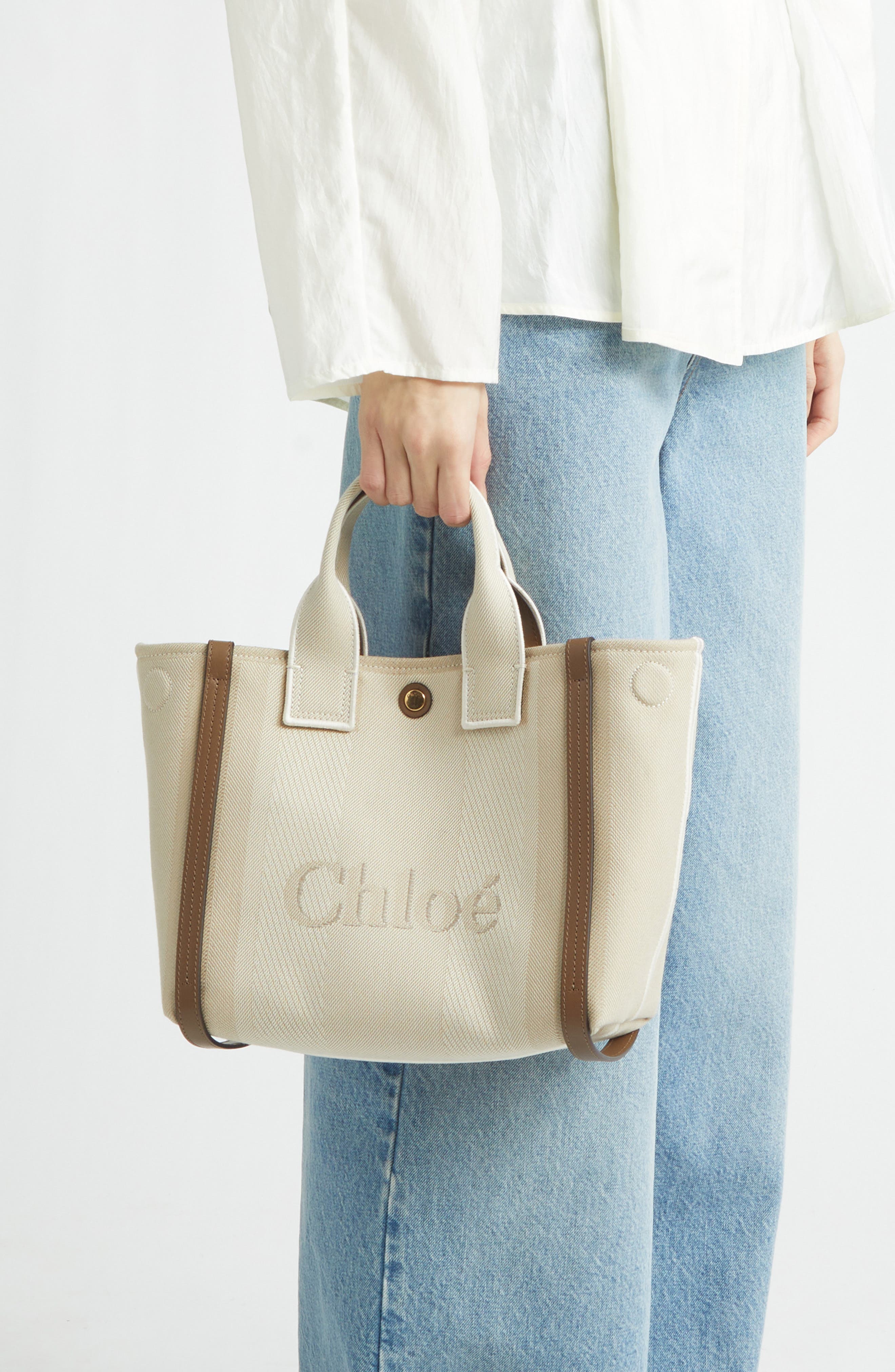 Chloé Logo Canvas Tote, Alternate, color, Vegetal Beige