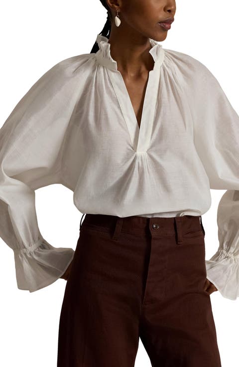 Ruffle Trim Cotton & Silk Organdy Top