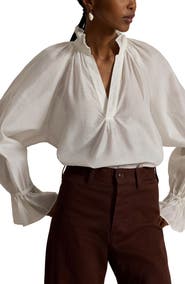 Polo Ralph Lauren Ruffle Trim Cotton & Silk Organdy Top