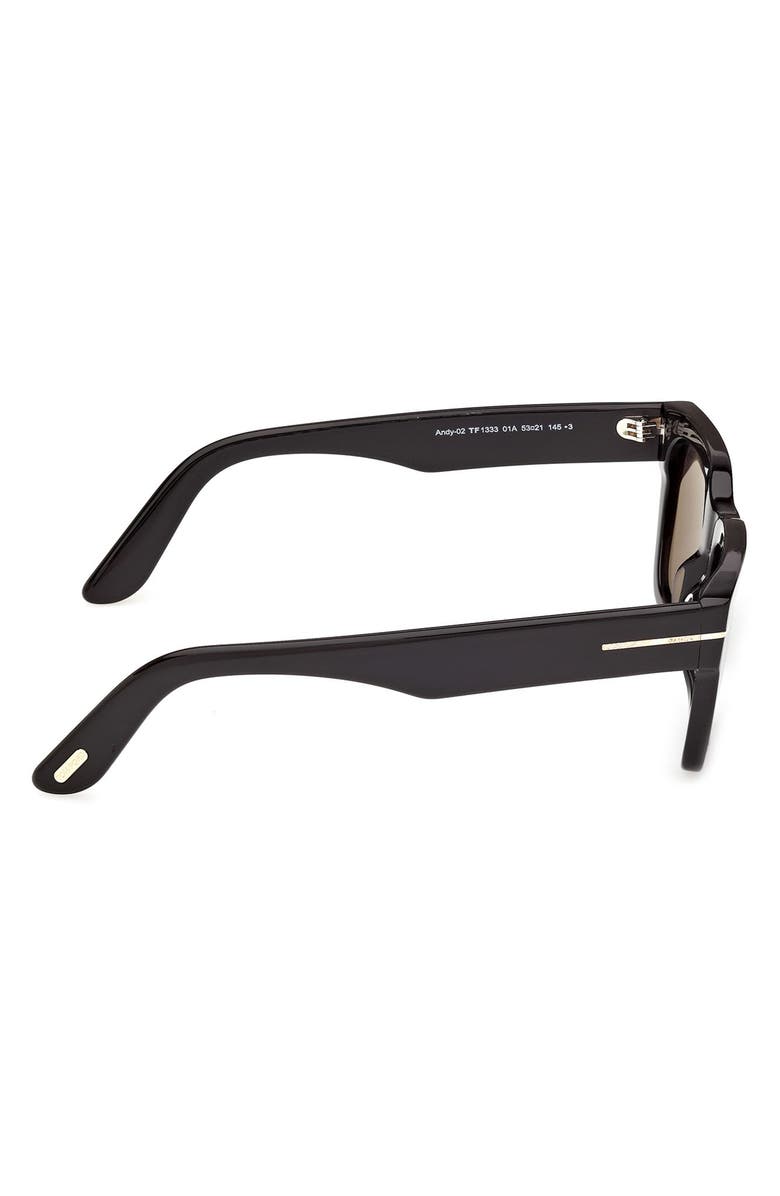 TOM FORD Andy-02 55mm Square Sunglasses, Alternate, color, Shiny Black / Smoke Lens