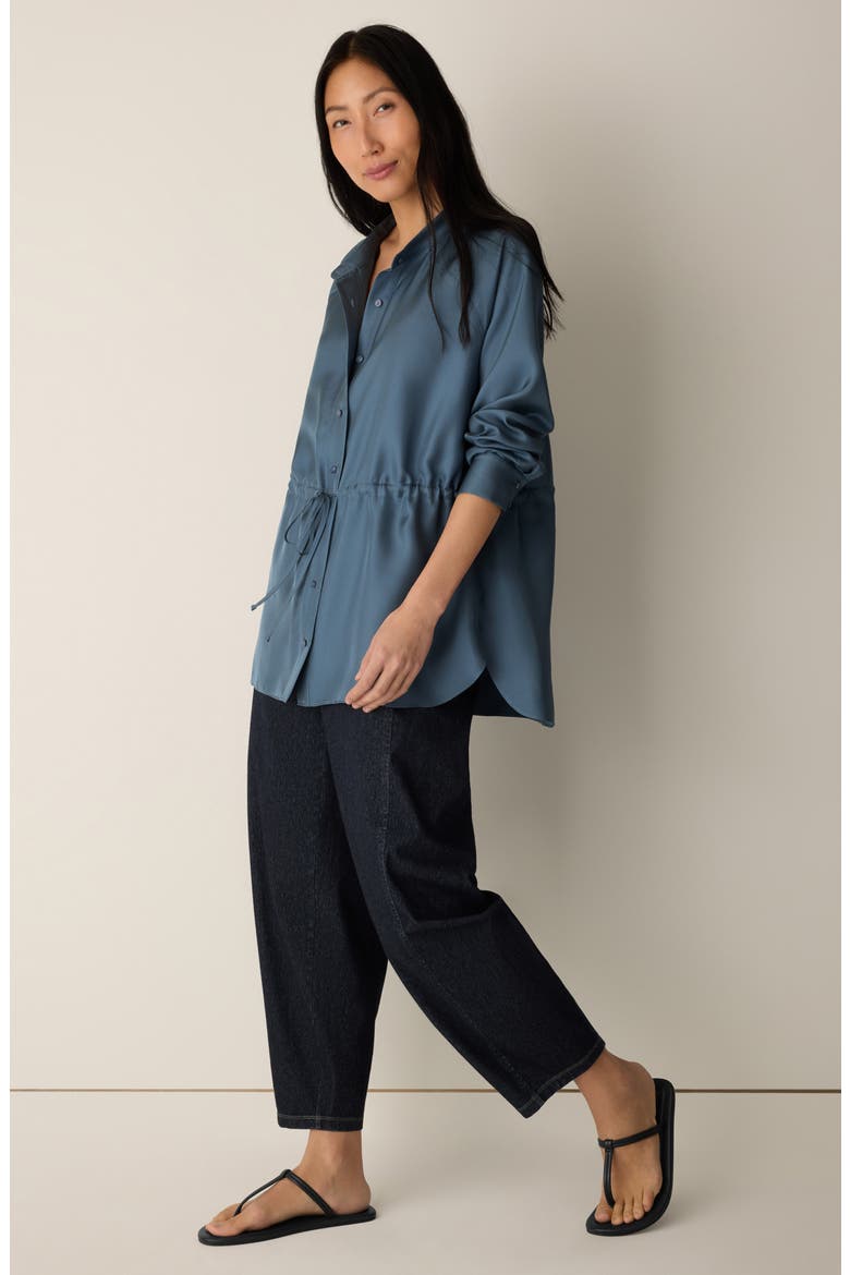 Silk Mandarin Collar Shirt with Tie, Alternate, color, COLD SPRING