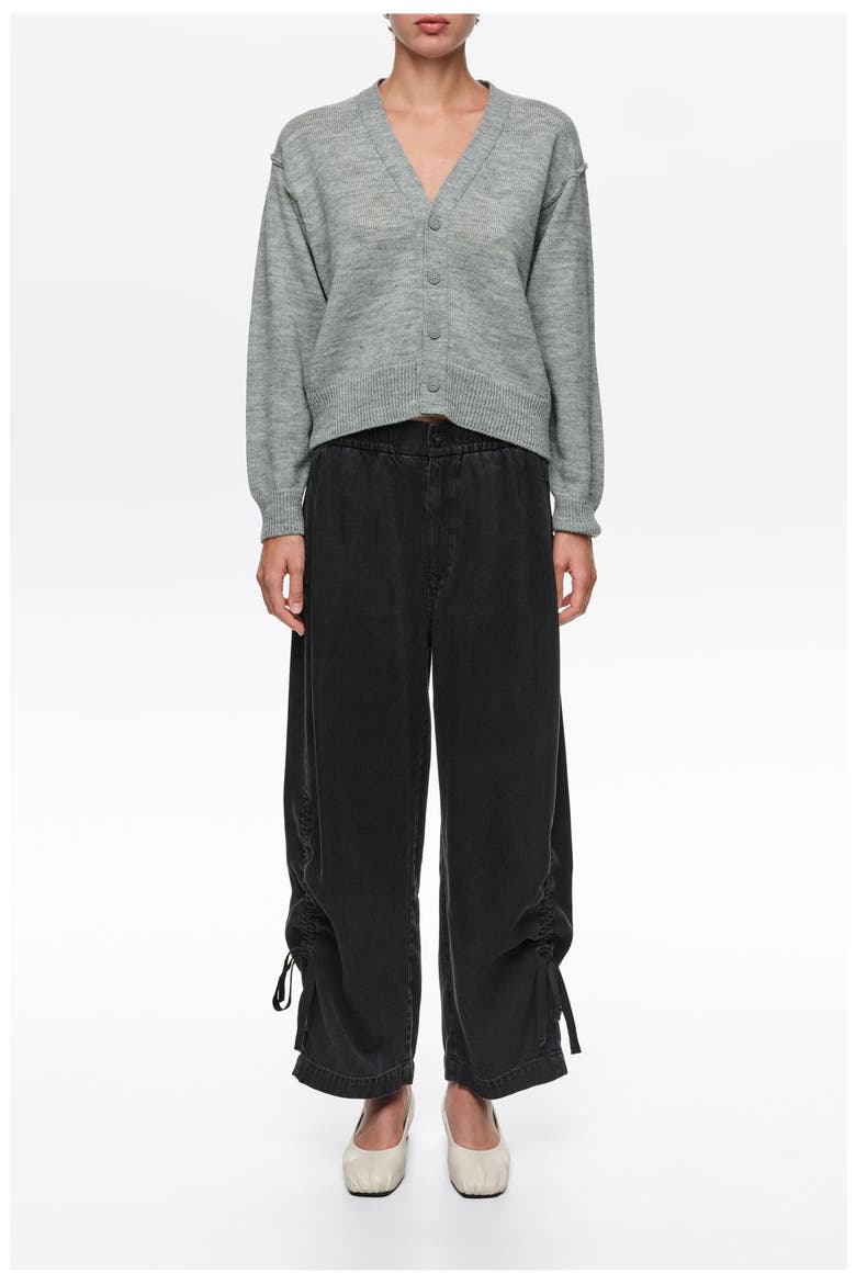 Ruched Denim Jogger Trousers, Main, color, WASHED BLACK