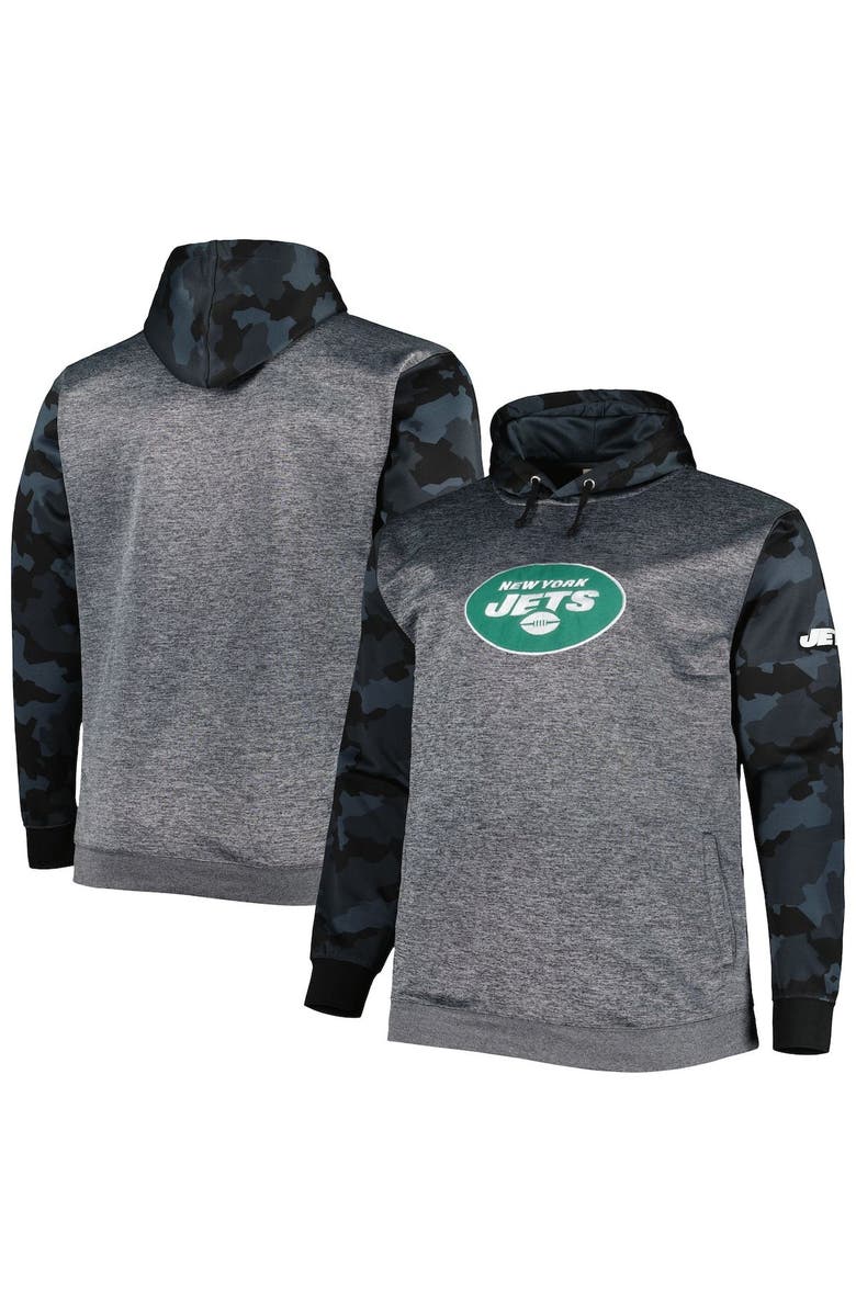 FANATICS Men's Fanatics Branded Heather Charcoal New York Jets Big & Tall Camo Pullover Hoodie, Main, color, 
